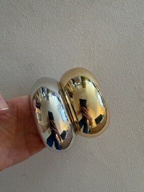 Polished Silver & Gold Dome Bangle Pair